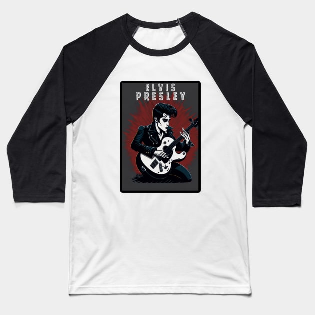 Elvis Presley playing guitar Baseball T-Shirt by Katab_Marbun